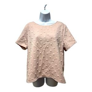 W5 Textured Pink Polka Dot Top Size L High Low Hem Back Zip